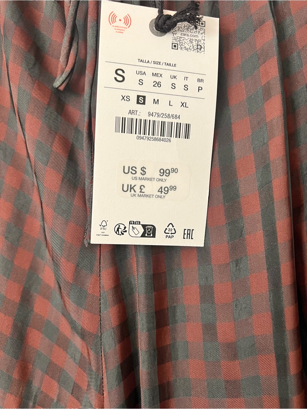 Zara Burgundy Checked Wide-Leg Pants - Picture 8 of 10